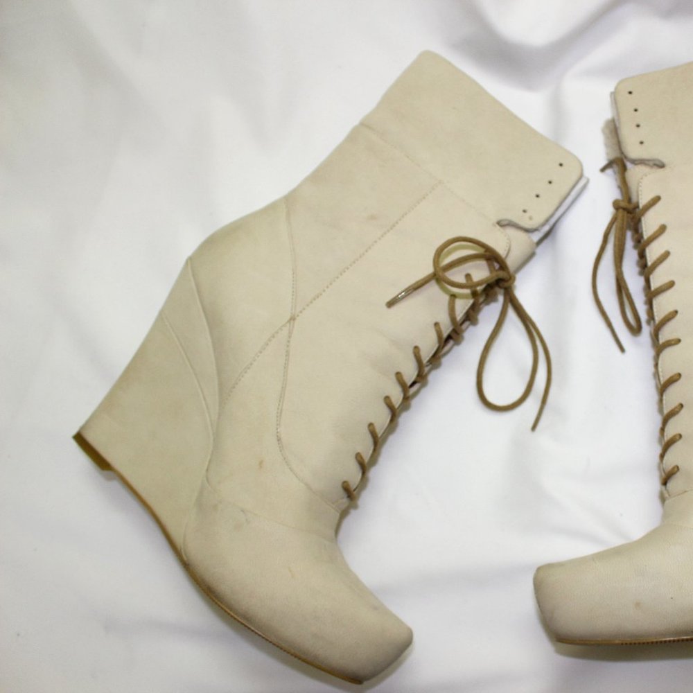 Rachel Roy Cream Lace Up Boots